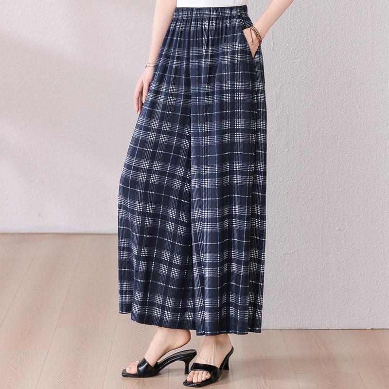 Summer Wide Leg Pants Women Clothes Casual Elastic Waist Plus Size High Waist Trousers Summer Bottoms