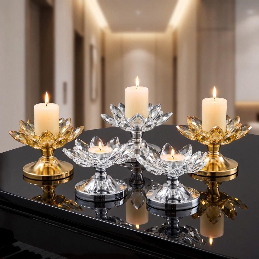 Rutschfester Lotus-Kerzenhalter Metallbasis Klarer Blumenkerzenständer Heimdekoration