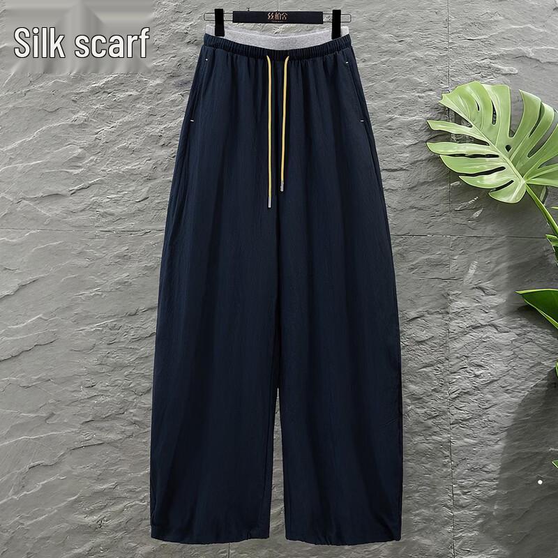 Women s Color-block Drawstring Elastic Waist Wide-Leg Pants XL