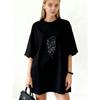 Übergroßes T-Shirt-Kleid mit schwarzem Schlangen- und Rosenprint, lässige Streetwear für Damen