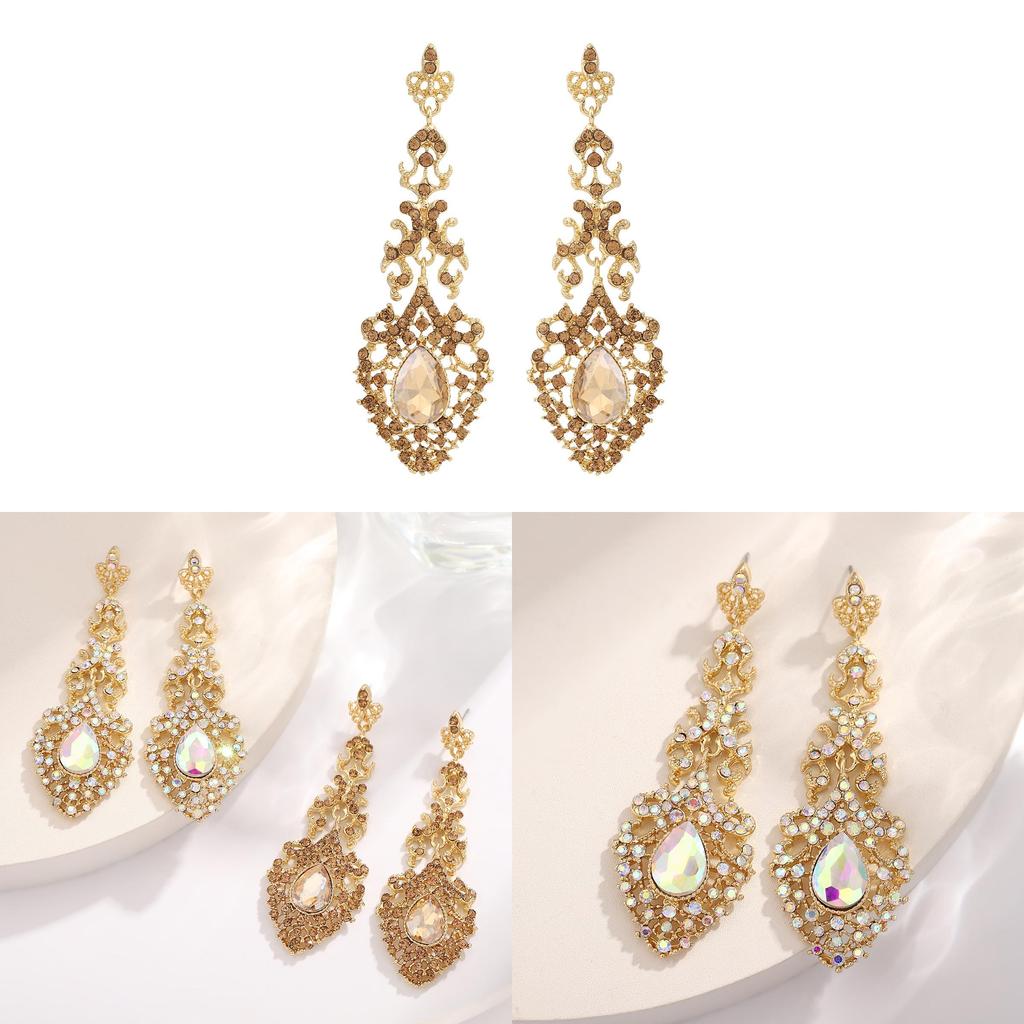 Vintage Water Drop Earrings For Women With Gold Finish For Evening Wear