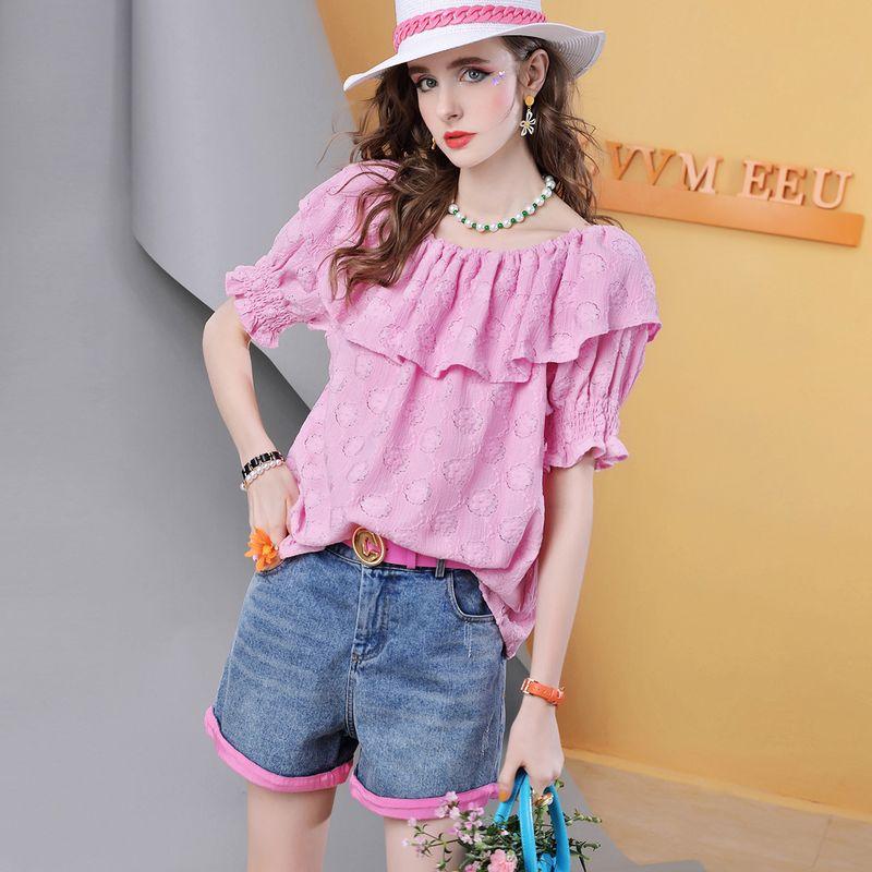 

Age-Reducing G009 European Goods Ins Belly-Covering Ruffled T-shirt Pink order XL