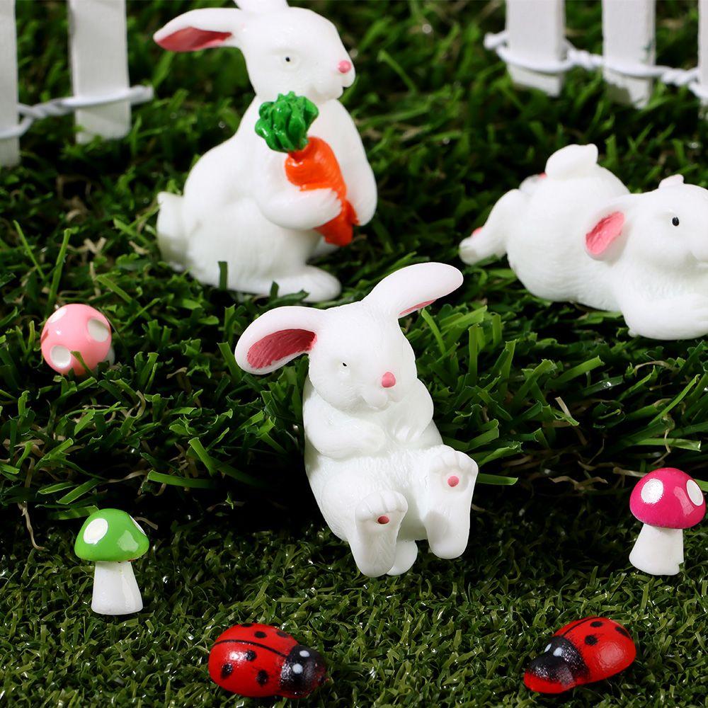 Cute Easter Rabbit Figurine White Hare Mini Animal Resin Bunny Statue Miniature Fairy Garden Decoration Accessories Modern
