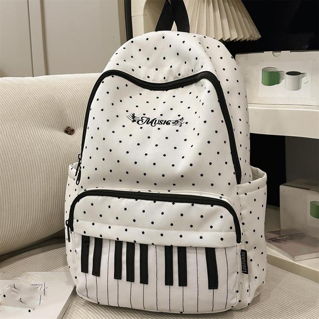 Nylon Casual Laptop Bag 16.9 Inch Polka Dot Piano Key Travel Daypacks with Pendant for Teen Girls Travel Shopping Daily Use