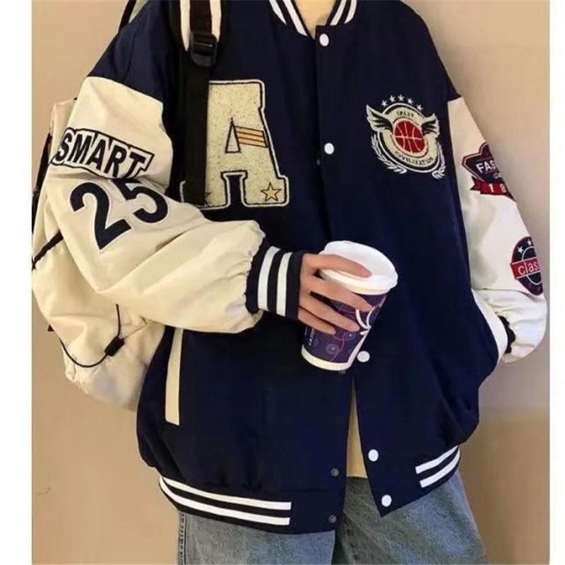 Letter Patch Baseball Jacket Casual Loose Varsity Coat