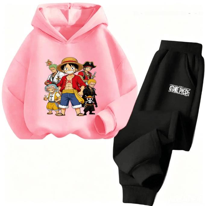 ONE PIECE Cartoon Printed Children's Clothing Set Boys and Girls Long Sleeve Hoodie Tights Sweatpants Sports Two Pieces