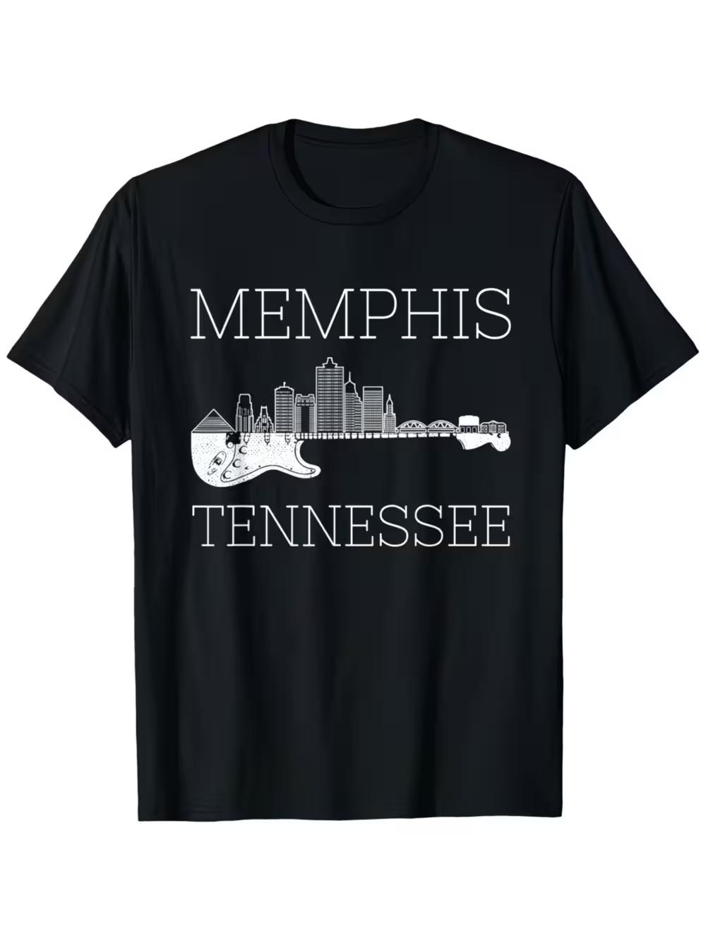 Memphis Tennessee Souvenir T-Shirt- Guitar& City Skyline Graphic Print S