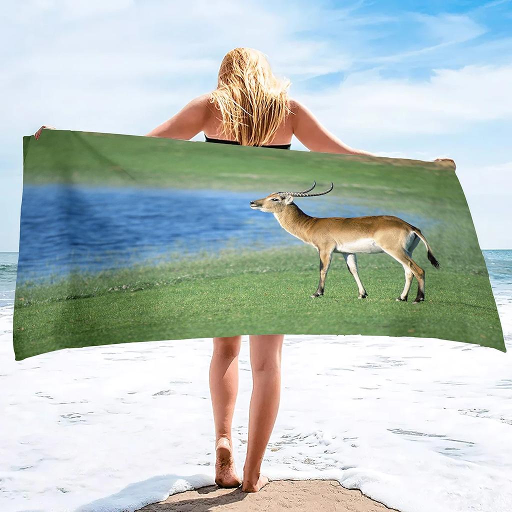 Beach Towel Antelope Print Microfiber Quick Dry Travel Towels Lightweight Compact Beach Accessories For Swimming,Camping,Holiday