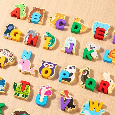 Wooden Children'S Cartoon Animals 26 Letter Capital Words Cognition Early Education Puzzle Toys