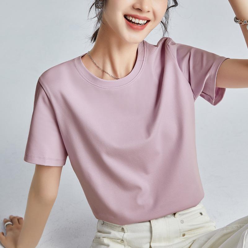 Mercerized cotton t-shirt women's high-quality new loose and thin outer wear round neck liquid ammonia short-sleeved t-shirt bottoming shirt