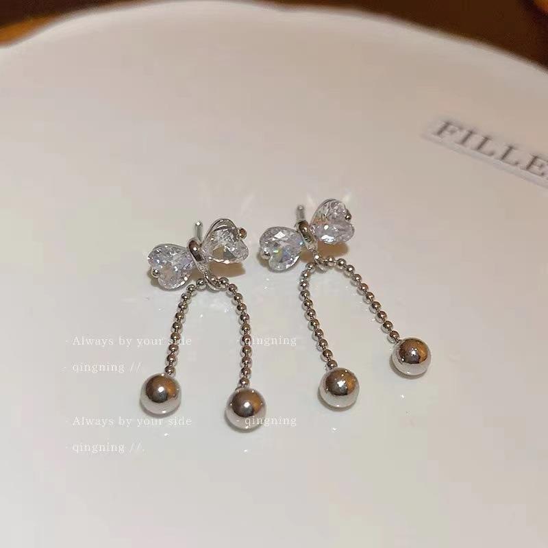 Bowknot Imitation Pearls Tassel Dangle Earrings for Women Temperament Versatile Fashion Earring Elegant Jewelry