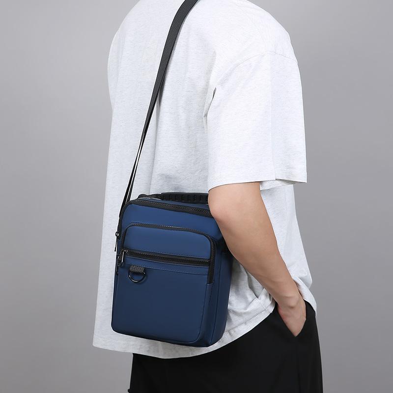 Men's Casual Messenger Sling - Small Oxford Crossbody Bag with Multiple Zipper Pockets