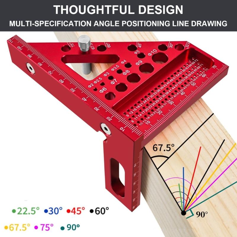 Woodworking Square Protractors, 45/90 Degree CarpenterSquare Aluminum Miter Woodworking Ruler, Triangles Ruler Scriber