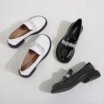 X6 été 2025 bout rond cristal talon épais chaussures Mary Jane chaussures pour femmes mocassins rétro
