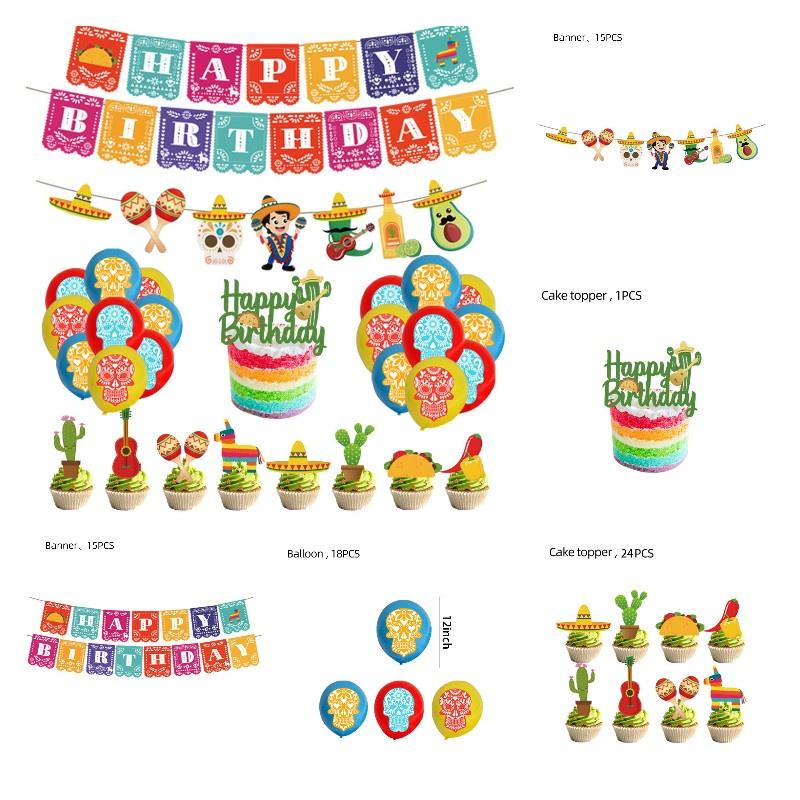 Mexican-inspired Party Supplies For Children's Halloween Party Decorate With Ghostly Cake Toppers Banners And Balloons