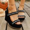 Große Größe High Heels Sandalen Damen Neue Mode Strass Open-Toe Ein-Riemen Schnalle Keilabsatz Sandalen