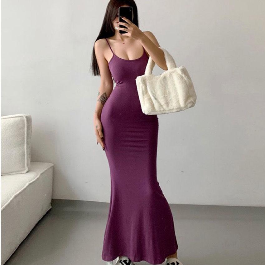 

Велика європейська та американська висококласна сексуальна сукня виглядає тонкою та універсальною з підтяжками, довгою спідницею-мачухою з риб’ячим хвостом S фіолетовий