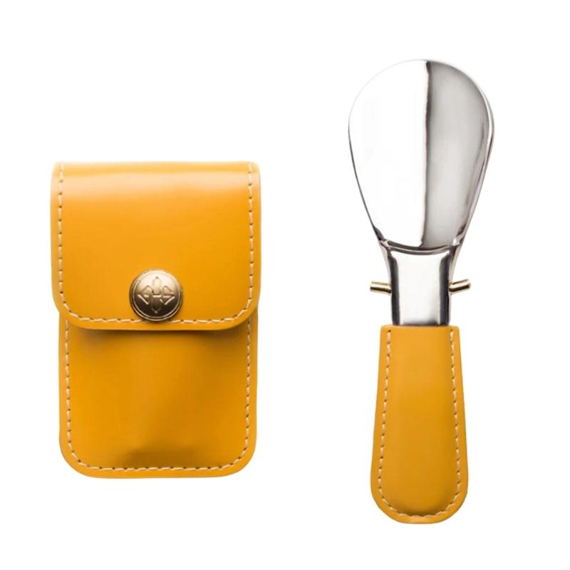 Calzador Plegable Portátil de Acero Inoxidable con Agarre Ergonómico de Cuero Calzador Portátil para el Hogar, Oficina, Viajes