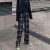 Women's Summer Plaid Trousers Loose Elastic High-Waist Wide-Leg Pants