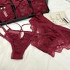 Elegant French Red Lace Low-Waist Thongs: Sexy & Festive Women's Wedding Panties
