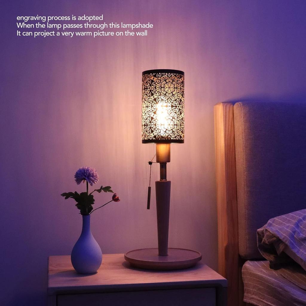 HYWHUYANG Lamp Shade, Hollow Carving Lamp Shade, Metal Cylindrical Circular Lamp Shade, Detachable Decorative Nightstand Lamp, E27 E26 Lamp Shade,
