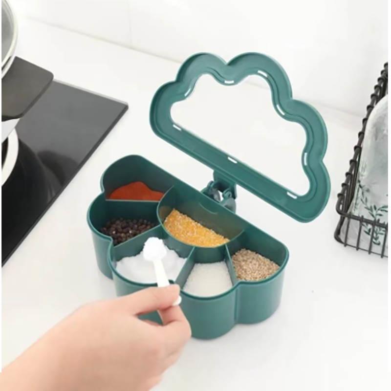 One-in-one Six-grid Seasoning Box Multi-grid Kitchen Household with Lid Moisture-proof Dust-proof Seasoning Bottle Kitchen Supplies with 6 Spoons