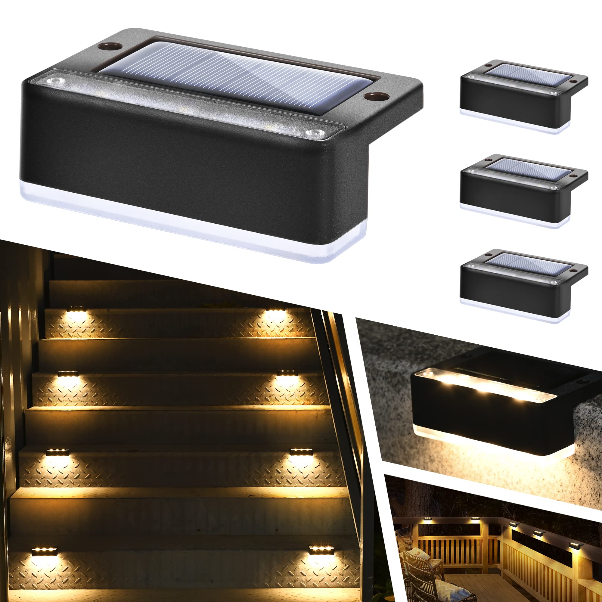 

SOLPEX Solar Deck Lights Outdoor, 4-Pack Solar Step Lights, IP67 Waterproof LED Solar Lights for Outdoor Stairs, Steps, Fences, Railings, Yards, and