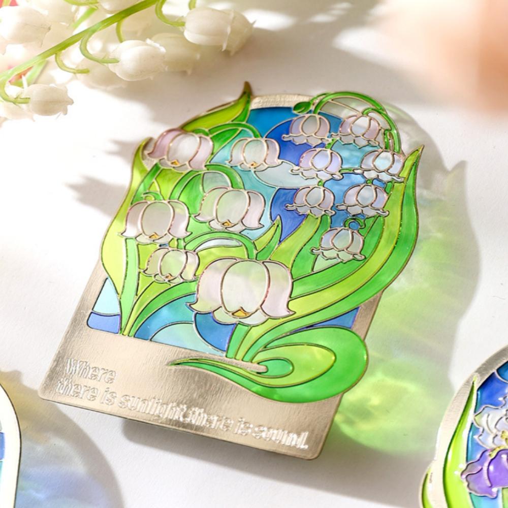 Stained Glass Flower Metal Bookmark, 2-in-1 Magnetic Fridge Magnet, Translucent Book Mark for Readers, Gift for Book Lovers