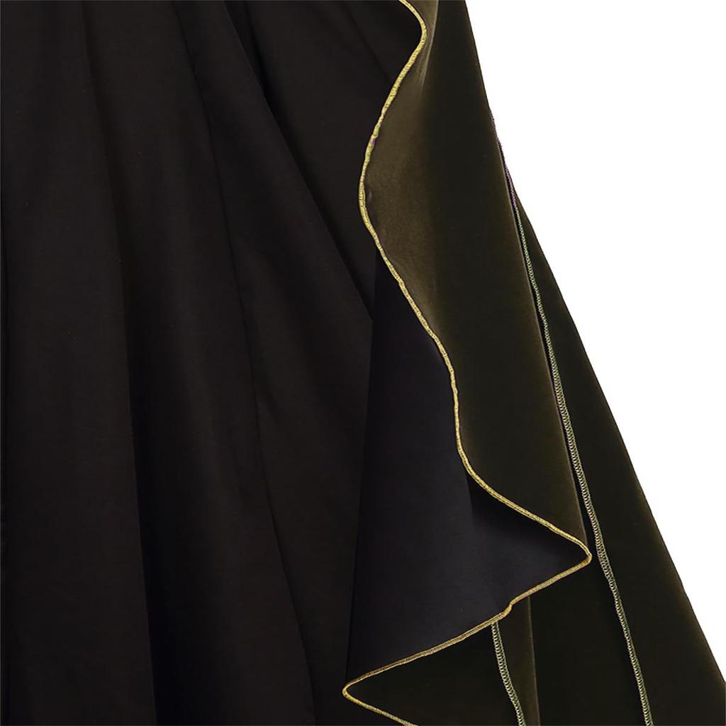 Women Medieval Cloak Stand Collar Deluxe Velvet Gold Trim Cape For Adult Christmas Halloween Paty