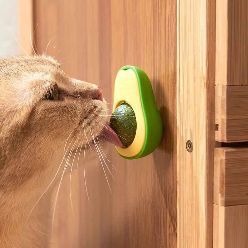 Avocado Shape Cat Catnip Wall Ball Toy Natural Silvervine Licking BallWall Mounted Dental CleaningTeethGrinding Kitten Oral Care