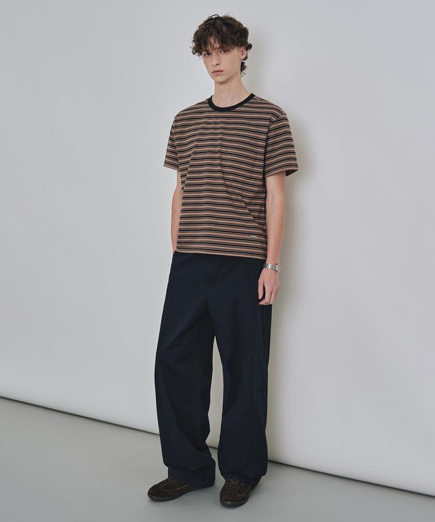 COSTUME O’CLOCK Striped Semi-Crop Short Sleeve T-Shirt 2 Colors Coosts263