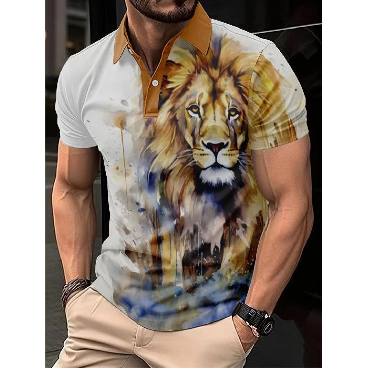 2026 Men's Lion Animal Series Casual Fashion Short Sleeve Polo Shirt