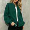 Women's Fashion Long Sleeve V-Neck Loose Fit Zip Up Jacket