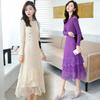 Women's Lace Spliced Knitted Wool Dress for Autumn/Winter 2025 - Slim Fit, Perfect with Coat
