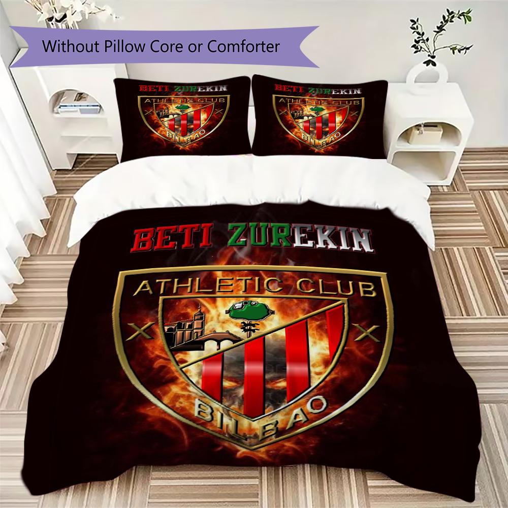 Athletic Club de Bilbao Ensemble de couette à motif Housse de couette Taie d'oreiller Décoration de maison Cadeau d'anniversaire (1 * housse de couette + 2 * taie d'oreiller sans garnissage)