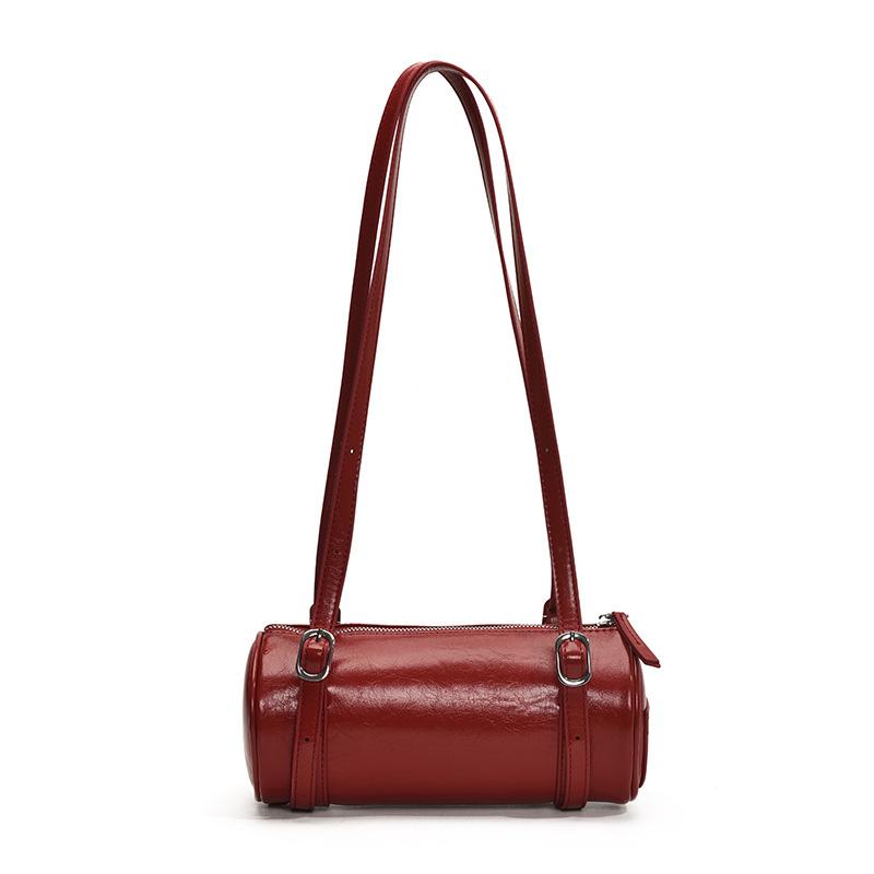 Нишевый дизайн, масловощеная кожа, модная универсальная сумка на плечо/подмышку, женская новая ретро сумка-цилиндр для весны и лета красный