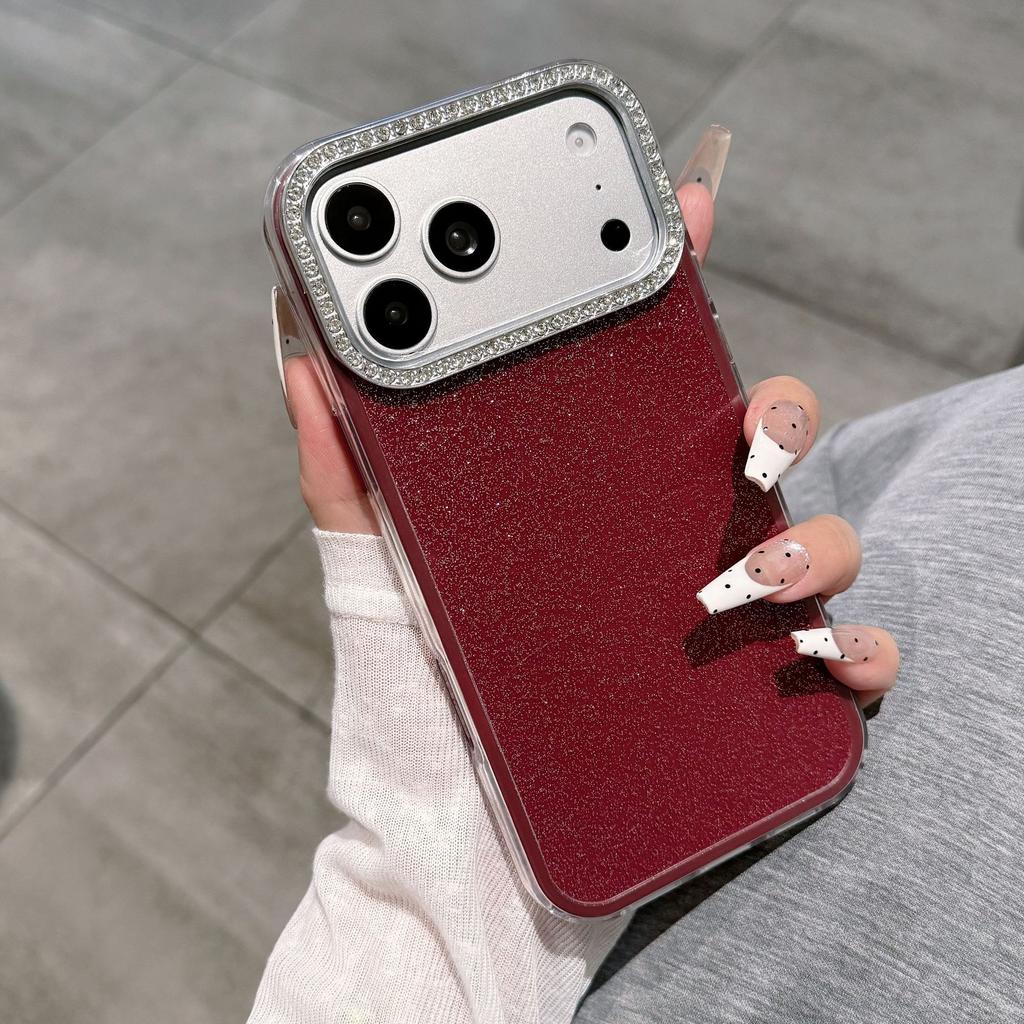 Glitter light luxury three-in-one suitable for iPhone17promax mobile phone case 16pro rhinestone lens 15/14