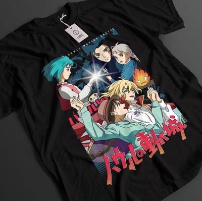 Maglietta del Castello Errante di Howl T-shirt di Howl T-shirt di Sophie Calcifer Anime Ghibli Tee