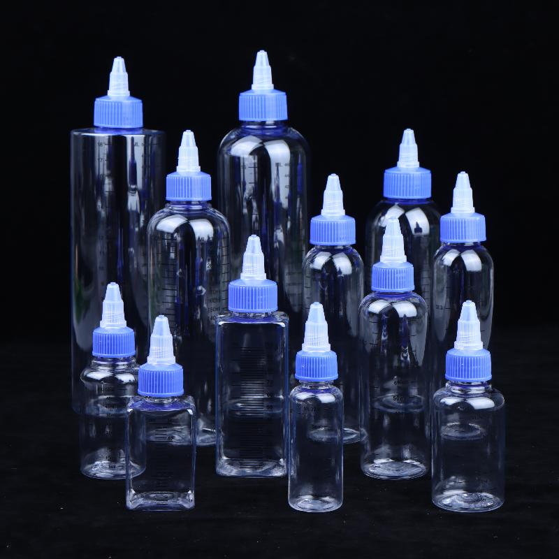 1Pc 30-500Ml Clear Pet Graduated Bottles Twist Cap Refillable Liquid Sample Container Inks Oils Arts Hair Dye Water Bottle