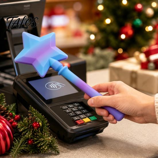 Desktop Photo Display Stand Christmas Tree Payment Wand, Novelty Tap Pay Telescopic Star Gift for Shop Owner Wand Card Holder, Fun Accessory Receipts