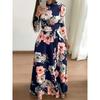 Women's Bohemian High Waist Printed Long Sleeve Maxi Dress, Elegant Flowy Casual Dress for Women, European & American Style Slimming Waist Dress