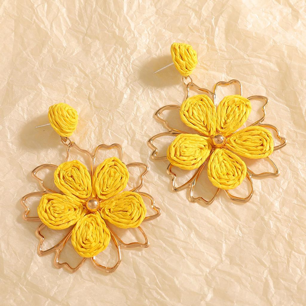 New oil flower earrings simple design sense hollow double-layer petal earrings temperament stud earrings jewelry