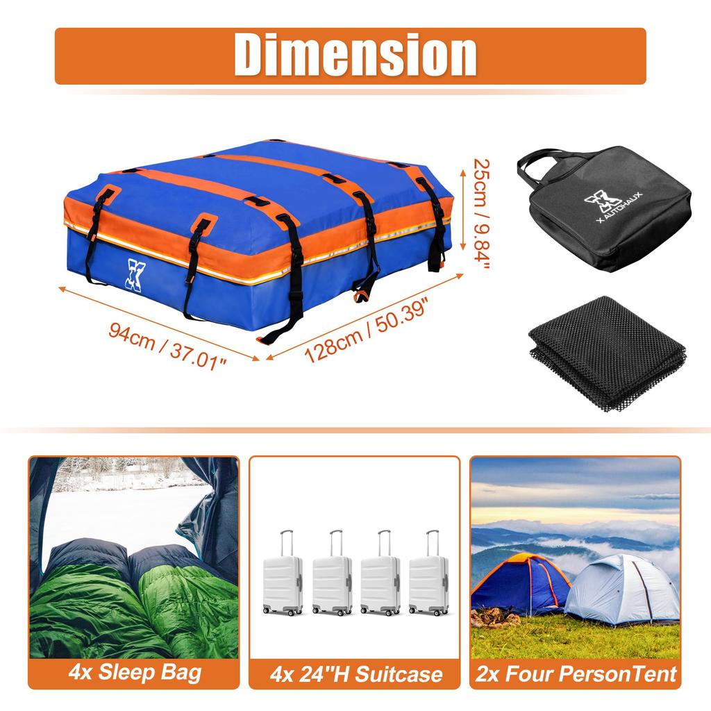 uxcell 1 Set 20 Cubic Feet Car Roof Rooftop Cargo Carrier Luggage Carrier for Cars with or Without Mat Hook Blue Bag, Bag, Racks, Anti-Slip 6-Door