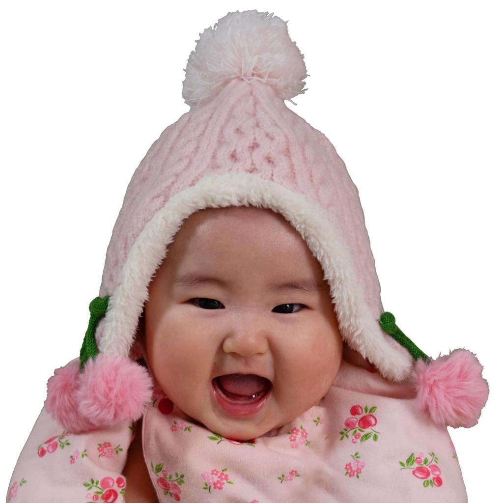 Happy Knitted Cherry for Boys and Baby Fur Number Beans! Hat, Design, Girls, Warm, (JP, Size, 46.0 cm, 50.0 cm, Pink)