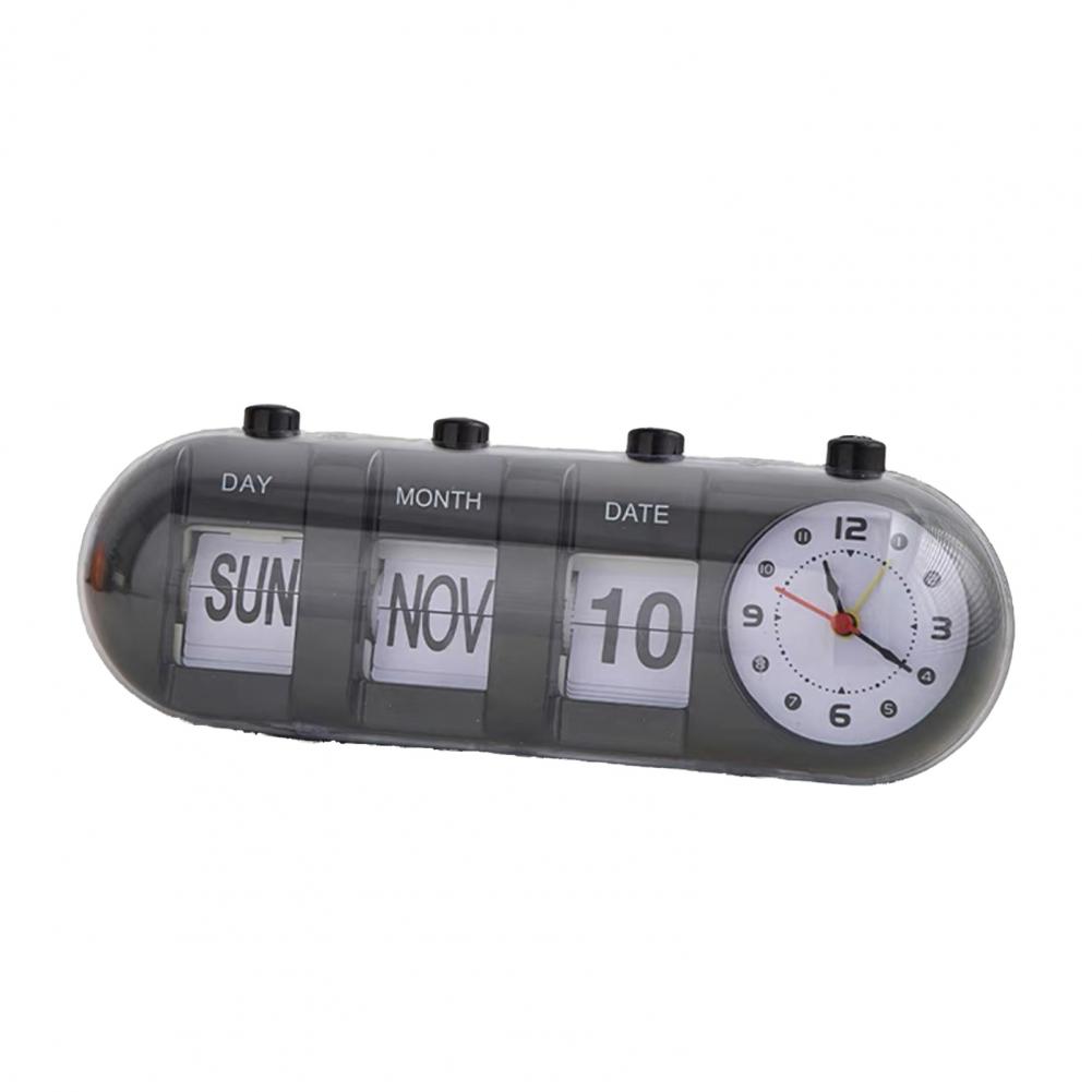 

27cm Perpetual Desk Calendar With Clock Vintage Manual Calendar Digital Alarm Clock With Day Month Date Display For Home чорний