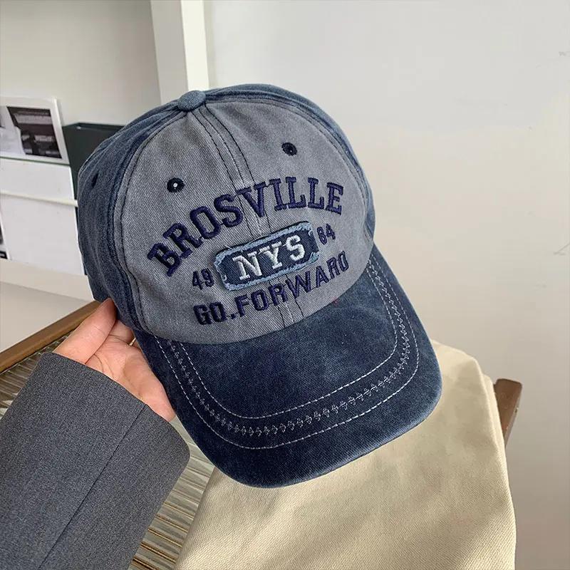 

Retro Embroidery Letter Baseball Caps for Men Women Spring Summer Washed Cotton Hip Hop Hats Unisex Outdoor Sunshade Hats 54-60cm темно-синий