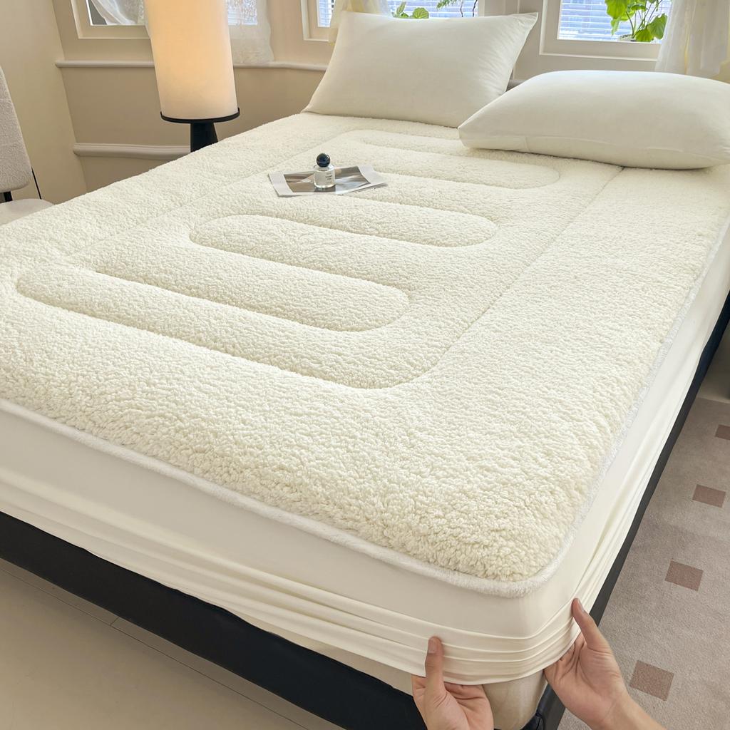 Thickened Imitation Lambswool Winter Fitted Sheet Solid Color Warm Plush Bed Sheets Queen Size Single Double Mattress Protector