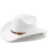 Classic retro belt, western cowboy hat, woolen jazz top hat, men's and women's ethnic style autumn and winter felt hat, big eaves hat