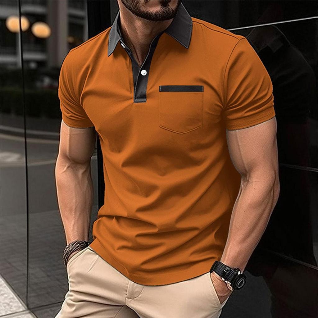 Summer New Men's Casual Chest Pocket Solid Colour Short-sleeved Casual T-shirt POLO Shirt Tops