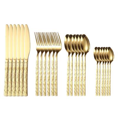 24-teiliges goldenes Besteckset Edelstahl Steinkorn-Griff Messer Gabeln Teelöffel Küchengeschirr Essgeschirr Abendessen Silberware